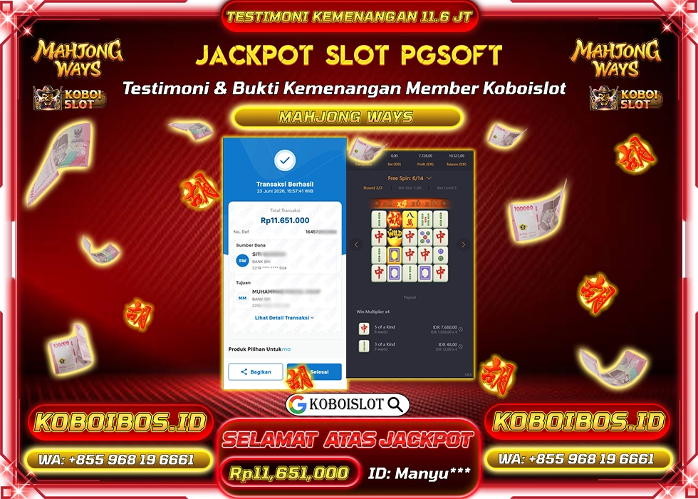 BUKTI KEMENANGAN Id Manyu*** SLOT GACOR MAHJONG WAYS 1 Rp11.651.000,- LUNAS